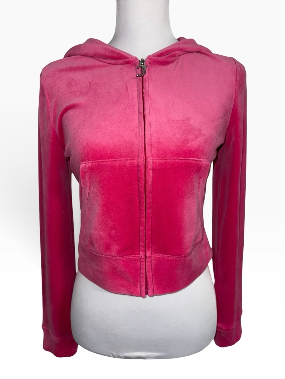 Juicy Couture Pink Velour Rhinestone Logo Zip Up Hoodie Womens S Y2K